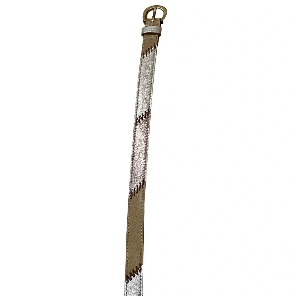 Chico’s Leather Metallic Tan Gold Bronze Belt with Gold Hardware - Size Large